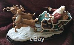 LENOX Figurine SANTA'S MAGICAL JOURNEY wooden base Sleigh Reindeer 1993