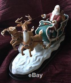 LENOX Figurine SANTA'S MAGICAL JOURNEY wooden base Sleigh Reindeer 1993