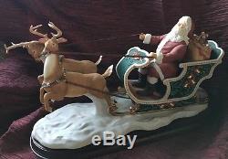LENOX Figurine SANTA'S MAGICAL JOURNEY wooden base Sleigh Reindeer 1993