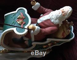 LENOX Figurine SANTA'S MAGICAL JOURNEY wooden base Sleigh Reindeer 1993