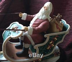 LENOX Figurine SANTA'S MAGICAL JOURNEY wooden base Sleigh Reindeer 1993