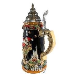 LE Santa Sleigh Christmas Reindeer German Beer Stein. 75L ONE Mug Made Germany