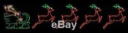 LG Santa in Sleigh w 4 Reindeer Outdoor LED Lighted Decoration Steel Wireframe