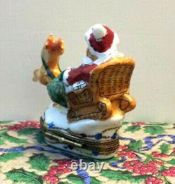 LIMOGES Santa Bear in Sleigh with Reindeer Trinket Box