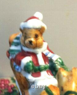 LIMOGES Santa Bear in Sleigh with Reindeer Trinket Box