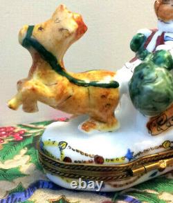 LIMOGES Santa Bear in Sleigh with Reindeer Trinket Box