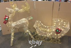 LN National Tree Co. Gold Glitter LED Lit Santa Sleigh & Reindeer Indoor Outdoor