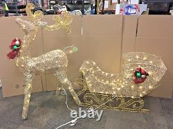 LN National Tree Co. Gold Glitter LED Lit Santa Sleigh & Reindeer Indoor Outdoor