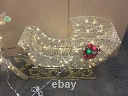 LN National Tree Co. Gold Glitter LED Lit Santa Sleigh & Reindeer Indoor Outdoor