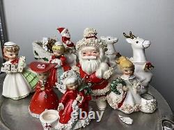 LOT Napco Sleigh Reindeer Japan Shopper Girl Santa Christmas Planter Bell