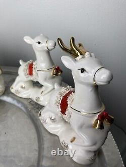 LOT Napco Sleigh Reindeer Japan Shopper Girl Santa Christmas Planter Bell
