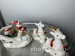LOT Napco Sleigh Reindeer Japan Shopper Girl Santa Christmas Planter Bell