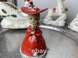 LOT Napco Sleigh Reindeer Japan Shopper Girl Santa Christmas Planter Bell