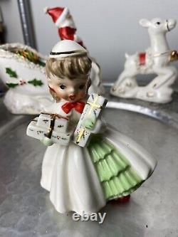 LOT Napco Sleigh Reindeer Japan Shopper Girl Santa Christmas Planter Bell