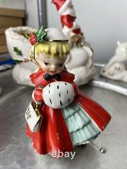 LOT Napco Sleigh Reindeer Japan Shopper Girl Santa Christmas Planter Bell