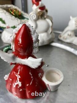 LOT Napco Sleigh Reindeer Japan Shopper Girl Santa Christmas Planter Bell