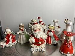 LOT Napco Sleigh Reindeer Japan Shopper Girl Santa Christmas Planter Bell