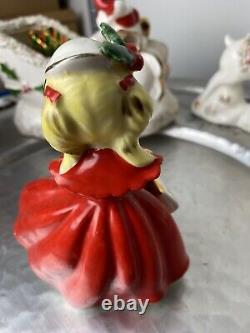 LOT Napco Sleigh Reindeer Japan Shopper Girl Santa Christmas Planter Bell