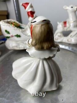 LOT Napco Sleigh Reindeer Japan Shopper Girl Santa Christmas Planter Bell