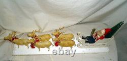 Large 1940s Christmas Santa n Sleigh with Reindeer Set Paper Mache n Celluloid