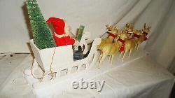 Large 1940s Christmas Santa n Sleigh with Reindeer Set Paper Mache n Celluloid