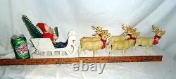 Large 1940s Christmas Santa n Sleigh with Reindeer Set Paper Mache n Celluloid