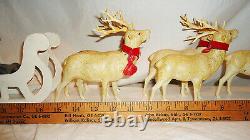 Large 1940s Christmas Santa n Sleigh with Reindeer Set Paper Mache n Celluloid