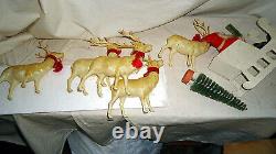 Large 1940s Christmas Santa n Sleigh with Reindeer Set Paper Mache n Celluloid