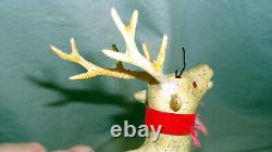 Large 1940s Christmas Santa n Sleigh with Reindeer Set Paper Mache n Celluloid