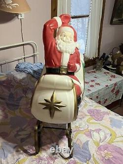 Large 1970 Empire Santa On Sleigh Light Up Blow Mold Great Condition No Reindeer