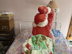 Large 1970 Empire Santa On Sleigh Light Up Blow Mold Great Condition No Reindeer