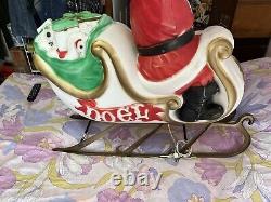 Large 1970 Empire Santa On Sleigh Light Up Blow Mold Great Condition No Reindeer