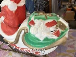 Large 1970 Empire Santa On Sleigh Light Up Blow Mold Great Condition No Reindeer