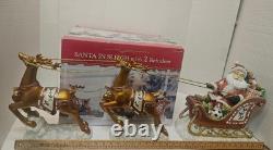 Large 34 L Festive SANTA In Sleigh With 2 Reindeers Christmas Centerpiece Decor