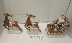 Large 34 L Festive SANTA In Sleigh With 2 Reindeers Christmas Centerpiece Decor