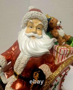 Large 34 L Festive SANTA In Sleigh With 2 Reindeers Christmas Centerpiece Decor
