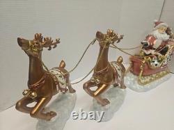 Large 34 L Festive SANTA In Sleigh With 2 Reindeers Christmas Centerpiece Decor