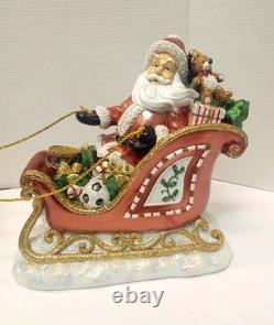 Large 34 L Festive SANTA In Sleigh With 2 Reindeers Christmas Centerpiece Decor
