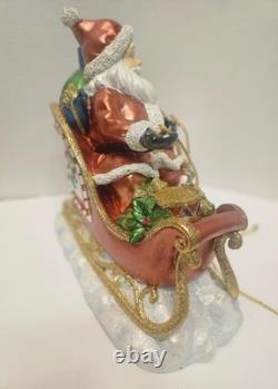 Large 34 L Festive SANTA In Sleigh With 2 Reindeers Christmas Centerpiece Decor