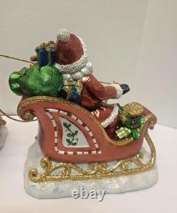 Large 34 L Festive SANTA In Sleigh With 2 Reindeers Christmas Centerpiece Decor