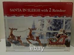Large 34 L Festive SANTA In Sleigh With 2 Reindeers Christmas Centerpiece Decor