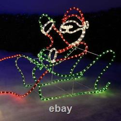 Large 3D Rope Light Silhouette Reindeer Santa on Sleigh 240cm Xmas Decor New
