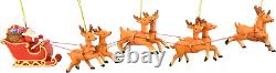 Large 5 Piece Hand Painted Full Santa'S Sleigh and 8 Reindeer Christmas Ornament