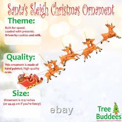 Large 5 Piece Hand Painted Full Santa'S Sleigh and 8 Reindeer Christmas Ornament
