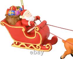Large 5 Piece Hand Painted Full Santa'S Sleigh and 8 Reindeer Christmas Ornament