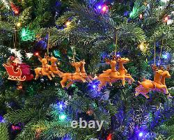 Large 5 Piece Hand Painted Full Santa'S Sleigh and 8 Reindeer Christmas Ornament