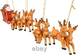 Large 5 Piece Hand Painted Full Santa'S Sleigh and 8 Reindeer Christmas Ornament