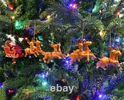 Large 5 Piece Hand Painted Full Santa'S Sleigh and 8 Reindeer Christmas Ornament