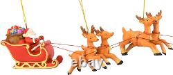 Large 5 Piece Hand Painted Full Santa'S Sleigh and 8 Reindeer Christmas Ornament