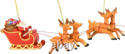 Large 5 Piece Hand Painted Full Santa'S Sleigh and 8 Reindeer Christmas Ornament